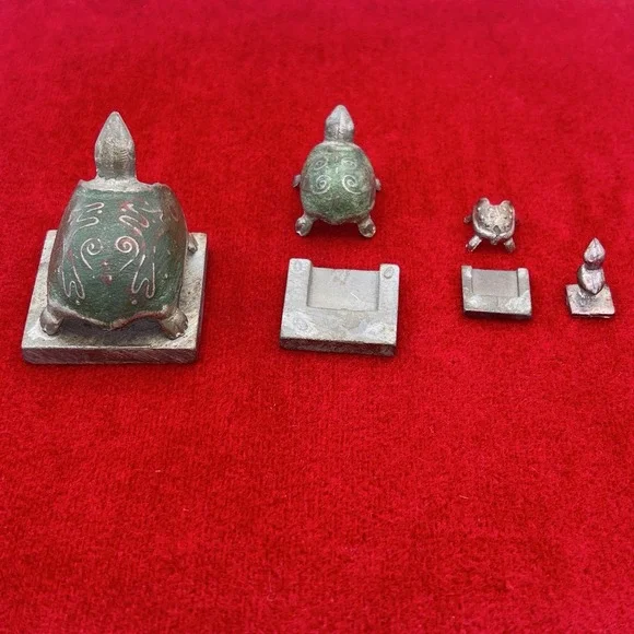 SET OF 4 VINTAGE RARE ANTIQUE OPIUM SCALE WEIGHTS Chinese 3 turtles 1 duck - Picture 6 of 9